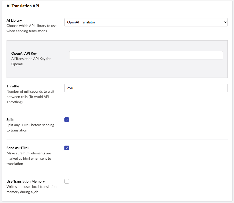 The OpenAI c
onnector options, including the OpenAI API Key box. 