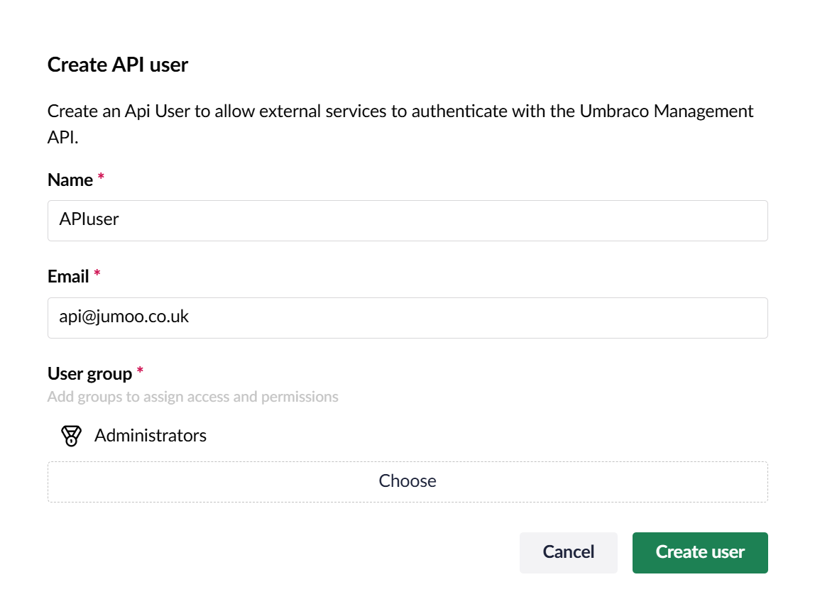 Create API user tab in the users tab.