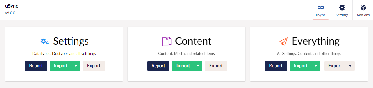 The uSync dashboard