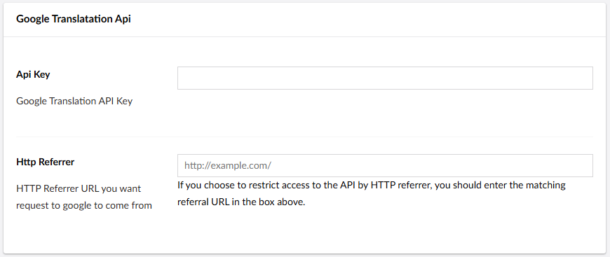 API Key Box and HTTP Refferer box.