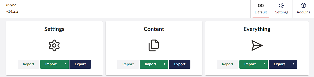 uSync dashboard