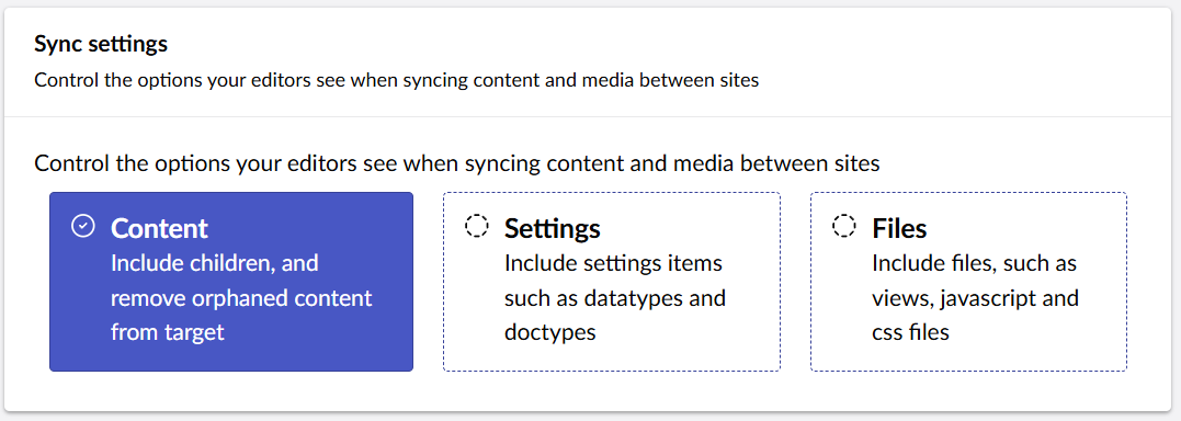 Sync settings page