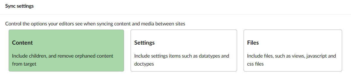 Sync settings page