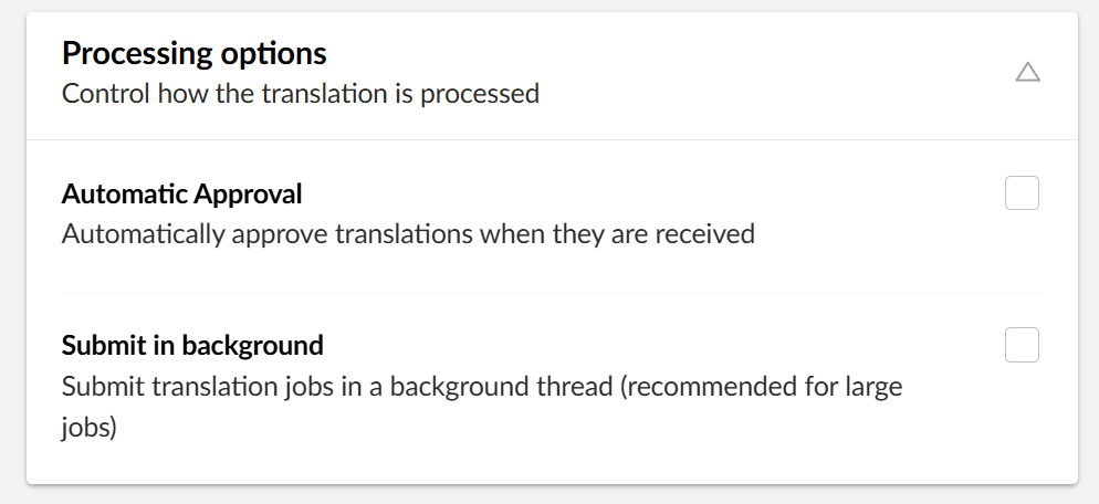 Processsing options.