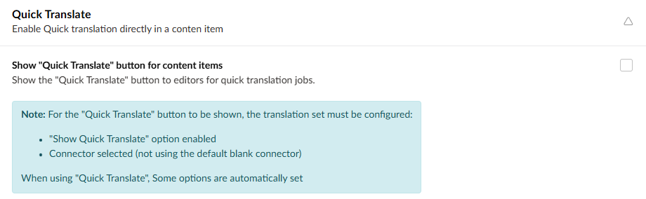 The option on a set settings page that allows you to enable Quick Translate.