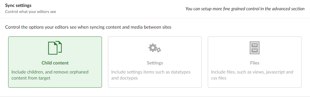 Sync settings page