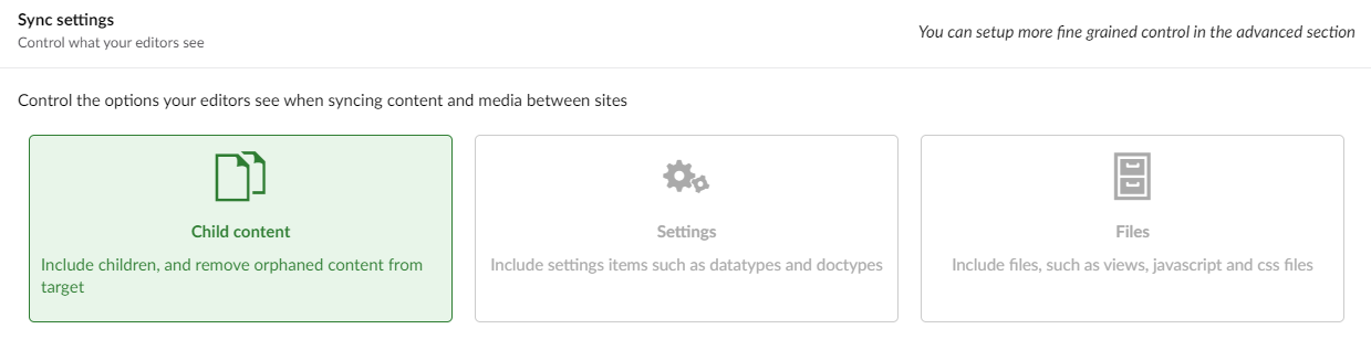 Sync settings page