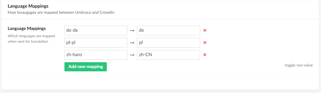 Language mappings menu