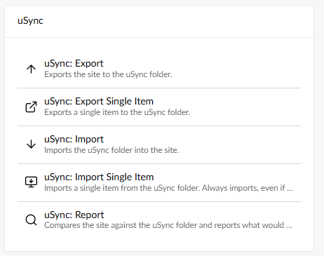 The uSync triggers for a new action.